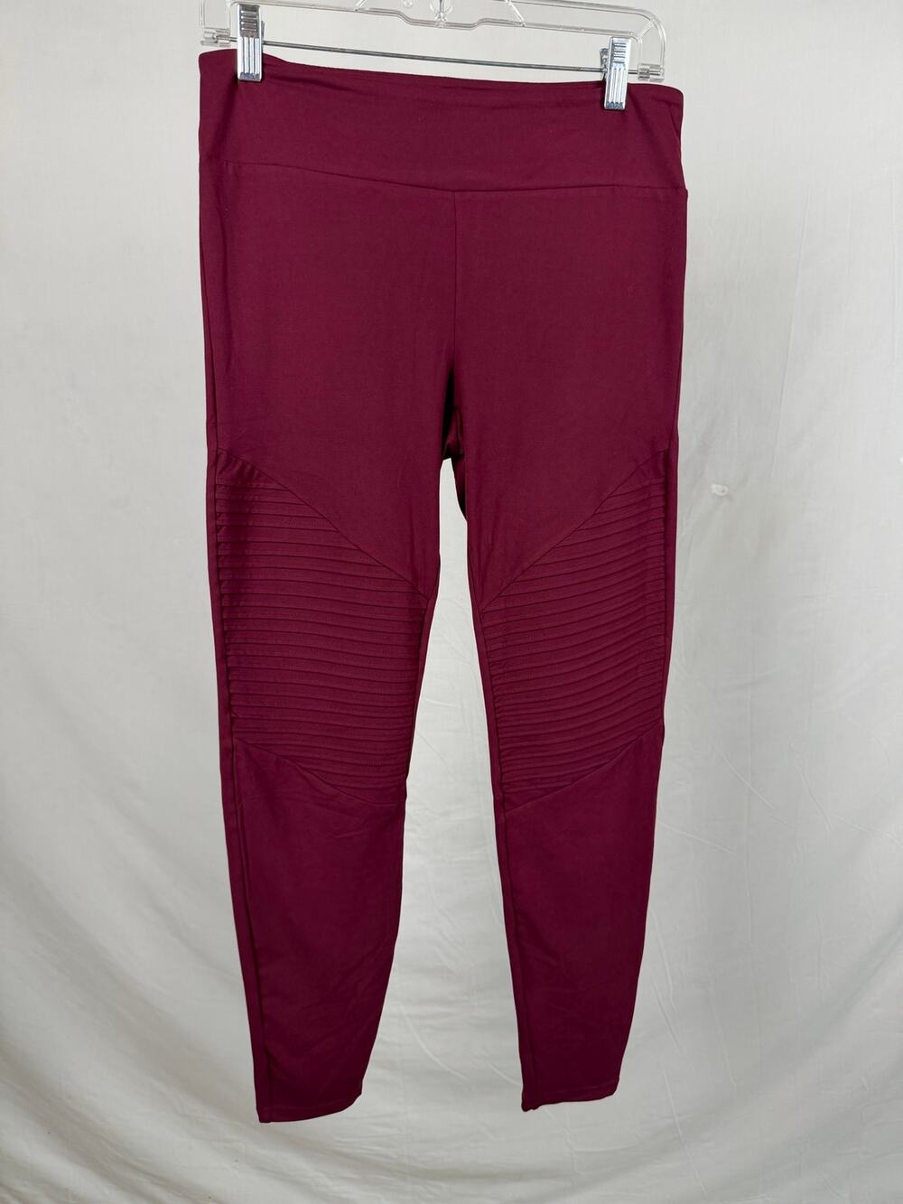 Rae Mode Burgundy Maroon Moto Athletic Leggings Size Large L 25" Inseam